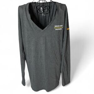 Nike Green Bay Packers Women’s Gray Long Sleeve V-Neck Shirt Dri-FIT Size M